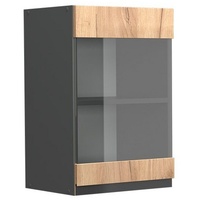 Vicco Küchenglasschrank R-Line Goldkraft Eiche/Anthrazit 40 cm J-Shape