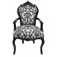 Casa Padrino Barock Esszimmer Stuhl Blumen Muster Schwarz /