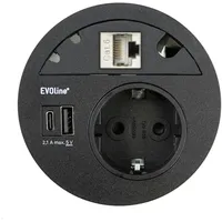 EVOline Circle80 Einbausteckdose mit USB-Doppelcharger A/C, Blende CAT6A, schwarz