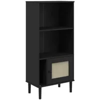 VidaXL Bücherschrank SENJA Rattan-Look Schwarz 60x35x130cm Kiefernholz