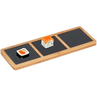 Relaxdays Servierbrett mit Schieferplatten, HBT: 1,5x34x12 cm, Sushi, Käse,