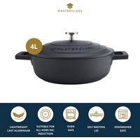 Masterclass Kasserolle, niedrig, Aluminiumguss, 24 CM, 2,5 L, Schwarz