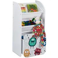 Relaxdays Kinderregal mit 3 Boxen, Monster-Motiv, Kiste mit Rollen,