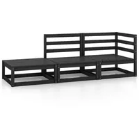 VidaXL 3-tlg. Garten-Lounge-Set Schwarz Massivholz Kiefer