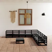 VidaXL 10-tlg. Garten-Lounge-Set Schwarz Massivholz Kiefer - Schwarz