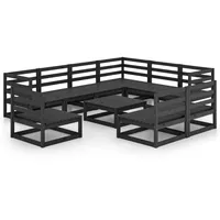 VidaXL 10-tlg. Garten-Lounge-Set Schwarz Massivholz Kiefer - Schwarz
