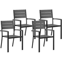 Beliani 4er-Set Gartenstuhl 4er Set Grau und Schwarz Kunstholz
