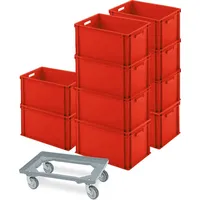 BRB-Lagertechnik BRB 10 Eurobehälter 600x400x320 mm, rot + Schwerlast-Transportroller