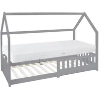 ML-Design Kinderbett Hellgrau, 90x200 cm Matratze H:16cm, Rausfallschutz Holzbett