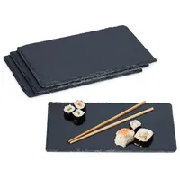 Relaxdays Schieferplatte, 4er Set, rechteckige Servierplatte, 26 x 16