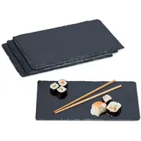 Relaxdays Schieferplatte, 4er Set, rechteckige Servierplatte, 26 x 16