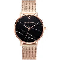 Paul Valentine Damen Armbanduhr BLACK MARBLE ROSE GOLD MESH