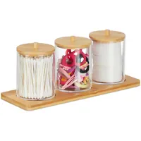 Relaxdays Wattestäbchenbehälter mit Tablett, 3 Becher m. Deckel, Kosmetik