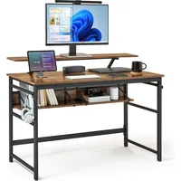 Mondeer Schreibtisch, Computertisch mit Langer Monitorständer und 2 Ablagen,