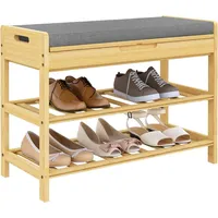 Woltu - Schuhbank mit Sitzfläche Schuhregal Schuhschrank aus Bambus