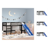 VidaXL Kinderhochbett mit Rutsche Schwarz 90x190 cm Massivholz Kiefer