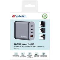 Verbatim GaN Charger 140 W, 4 Ports USB-C PD,