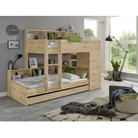 RELITA Etagenbett, 2 Schlafgelegenheiten, Kleiderschrank, Regalablagen u. Bettschublade beige