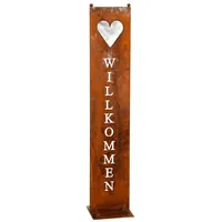Levandeo Stele Willkommen Garten-Deko 20x100cm Herz Rost Rostdeko Edelrost