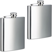 Relaxdays Flachmann 2er Set, 200 ml, Edelstahl Schnapsbehälter für
