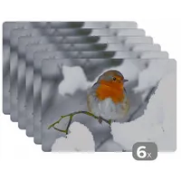 MuchoWow Platzset Rotkehlchen - Schnee - Winter, (6-St), Platzsets,