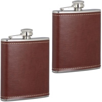 Relaxdays Flachmann 2er Set, 200 ml, Edelstahl Schnapsbehälter mit