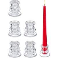 Relaxdays Stabkerzenhalter Glas, 6er Set, geschwungene Kerzenständer für Stabkerzen,