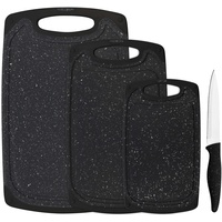 Gräwe Schneidebrett-Set, 4-teilig, inkl. Messer, Granit-Look, schwarz