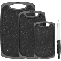 Gräwe Schneidebrett-Set, 4-teilig, inkl. Messer, Granit-Look, grau