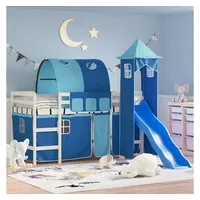 VidaXL Kinderhochbett mit Turm Blau 90x190 cm Massivholz Kiefer