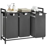 VASAGLE Wäschekorb 3 x 38 L mit Ablage, schwarz-grau