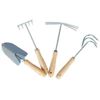 Buri Gartengeräte-Set 4tlg. Blumenkelle Grubber Rechen Doppelhacke Gartenwerkzeug -