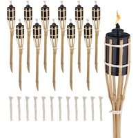 Relaxdays Gartenfackeln für draußen, 12er Set, 50 cm, Bambusfackeln
