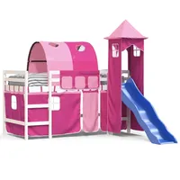 VidaXL Kinderhochbett mit Turm Rosa 90x190 cm Massivholz Kiefer