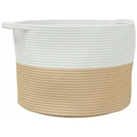 VidaXL Wäschekorb Beige und Weiß Ø55x36 cm Baumwolle