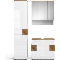 Vicco Badmöbel-Set Eden Weiß Hochglanz/Artisan-Eiche 3 Teile mit Hochschrank