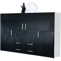 Vladon Highboard, Schwarz Hochglanz, Holzwerkstoff, 166x106x35 cm, Wohnzimmer, Kommoden