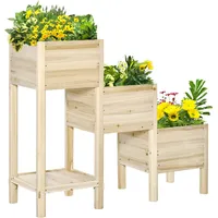 Outsunny Hochbeet 3 Etagen Pflanzkübel aus Holz für Garten