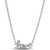 Pandora Moments Funkelnde Handgeschriebenes Love Collier-Halskette aus Sterling Silber