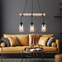 GLOBO Hängeleuchte Pendelleuchte Holzpendellampe Holz Esszimmerlampe Hängelampe Esstisch, Glas