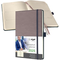 Sigel C2551 Wochenplaner Wochenkalender 2025, Lederoptik, ca. A5, taupe,