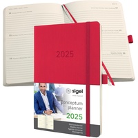 Sigel C2534 Wochenplaner Wochenkalender 2025, ca. A5, rot, Softcover,