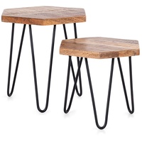 ByLIVING Zweisatztisch ELEA / 2 Stück Beistelltisch/Massivholz Mangoholz Natur/Füße