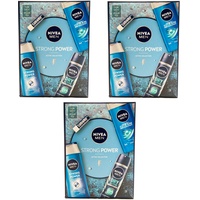 NIVEA Geschenkset, Strong Power 4-teilig Duschgel, - Labello -
