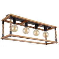 GLOBO Deckenleuchte Vintage Retro Deckenleuchte Holz Deckenlampe Hanfseil 4