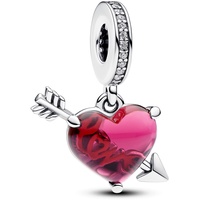 Pandora Rotes Herz & Pfeil Murano-Glas Charm-Anhänger aus Sterling