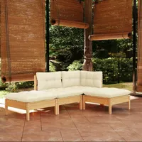 VidaXL 4-tlg. Garten-Lounge-Set mit Creme Kissen Kiefer Massivholz