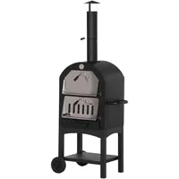 Outsunny Pizzaofen Schwarz, Metall, 54x161x63 cm, Grills, Holzkohlegrills
