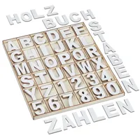 Relaxdays Holzbuchstaben & -zahlen Set 144-teilig Weiß,Hellbraun