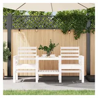 VidaXL Gartenbank mit Tisch 2-Sitzer Weiß Massivholz Kiefer